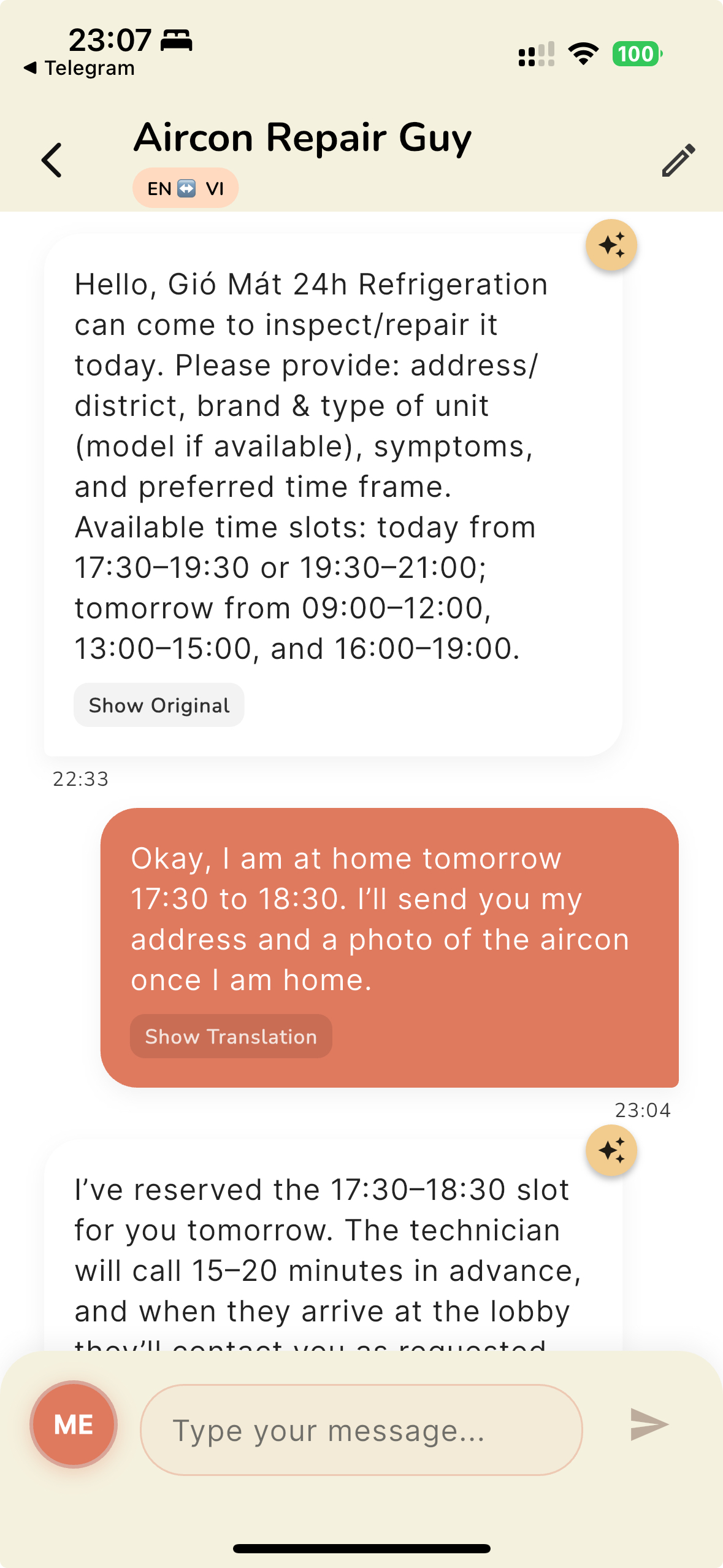 Expat Translate conversation screenshot